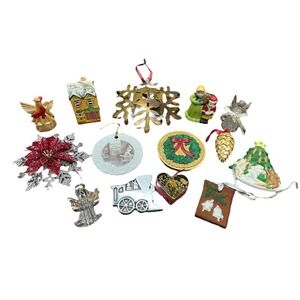 Lot of Christmas Ornaments‎ Angel Ceramic House Pointsettia Glass
